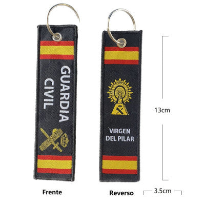 Llavero de Tela de la Guardia Civil y Virgen del Pilar a Dos Caras sobre Fondo Negro