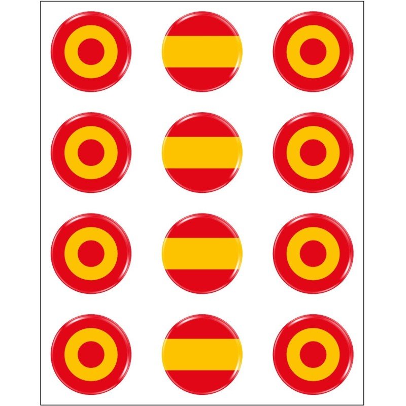 Lámina de 12 Pegatinas de silicona Escarapela Bandera España diana circular 11 mm (Lámina completa)