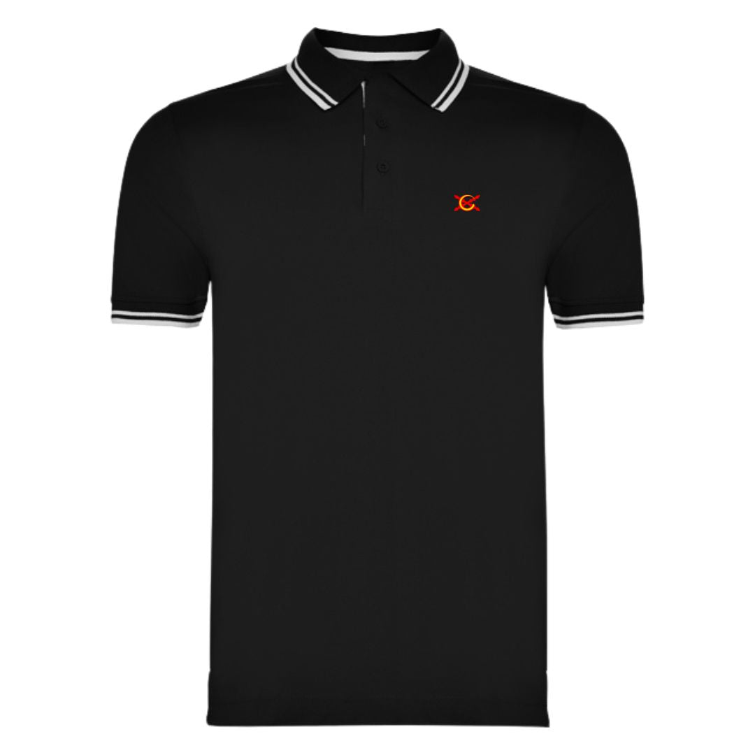 Comprar Polo negro líneas blancas hombre bordado Bandera España La Flamenca de Borgoña Patricia Muñoz VOX