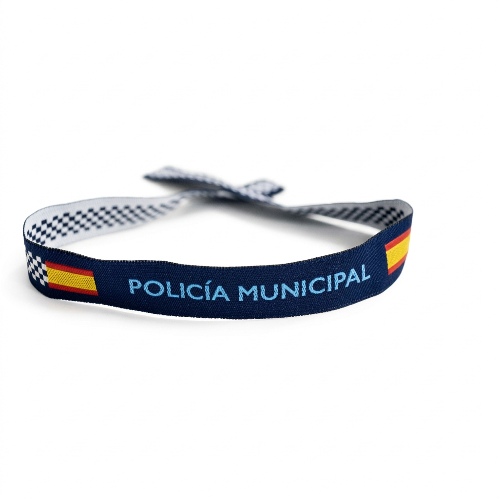 Pulsera Policía Municipal de tela con bandera de España y damero