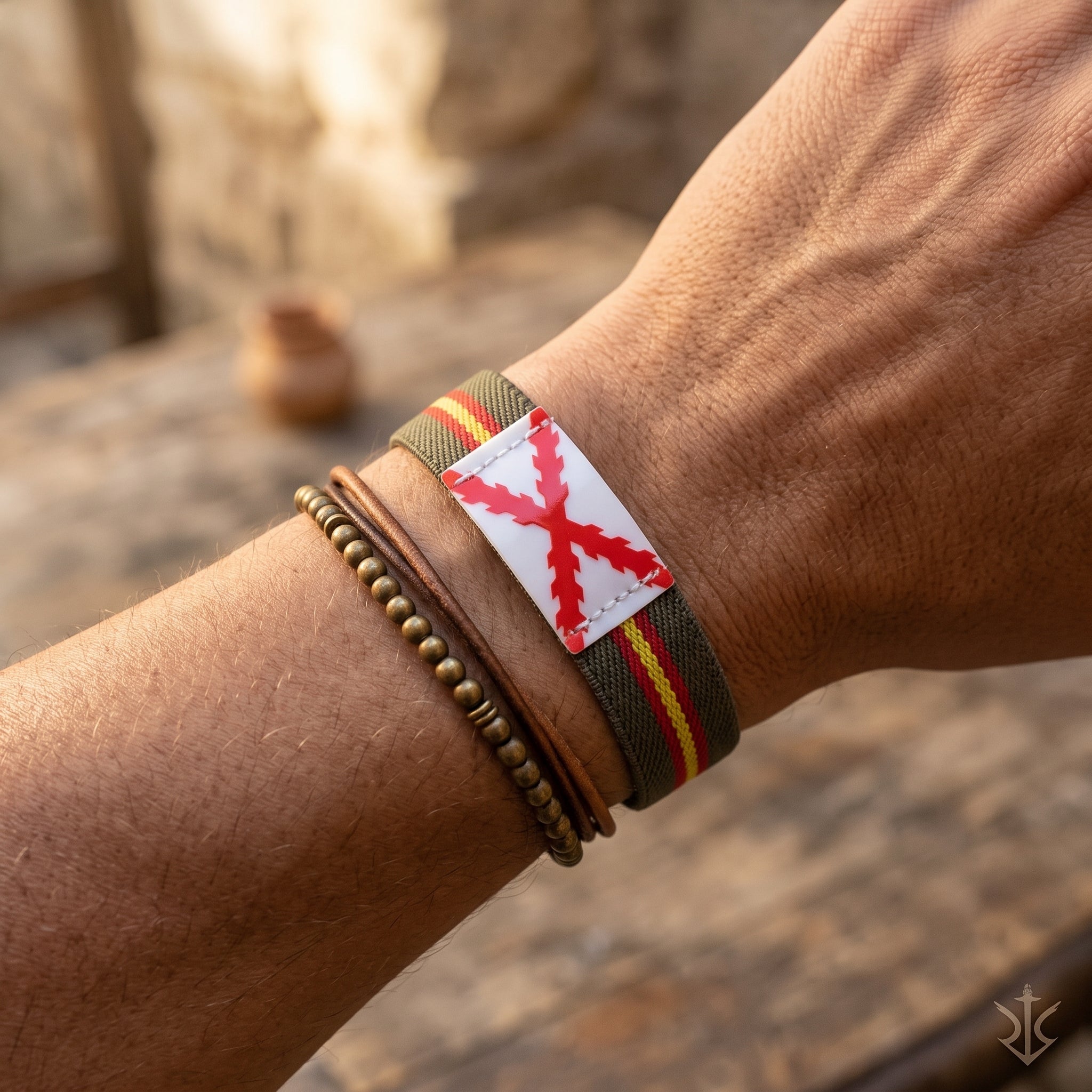 Pulsera elástica Cruz de Borgoña y Bandera España Verde